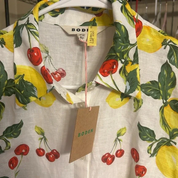 Boden Clara Linen Blend Shirtdress Lemon Cherry Fruit Print NWT Rare US10 UK14 - Picture 7 of 11